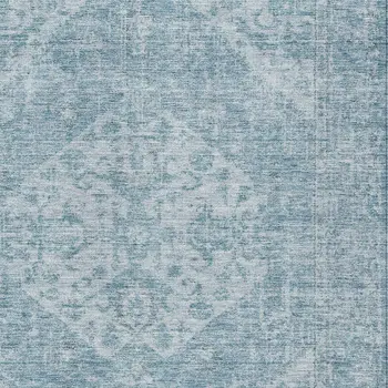 5' X 8' Sky Blue And Ivory Oriental Washable Indoor Outdoor Area Rug