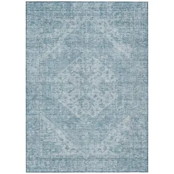 10' X 14' Sky Blue And Ivory Oriental Washable Indoor Outdoor Area Rug