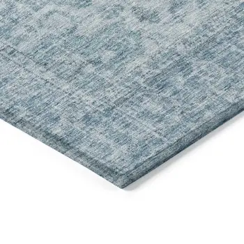 10' X 14' Sky Blue And Ivory Oriental Washable Indoor Outdoor Area Rug