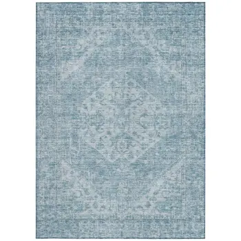 10' X 14' Sky Blue And Ivory Oriental Washable Indoor Outdoor Area Rug