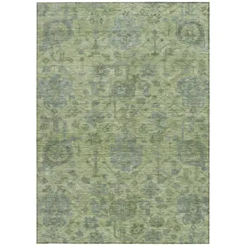 3' X 5' Artichoke Green And Gray Damask Washable Indoor Outdoor Area Rug