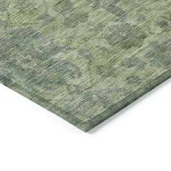 5' X 8' Artichoke Green And Gray Damask Washable Indoor Outdoor Area Rug