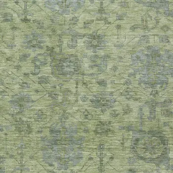 8' X 10' Artichoke Green And Gray Damask Washable Indoor Outdoor Area Rug