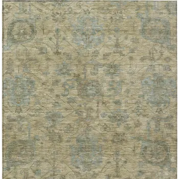 8' X 10' Beige And Blue Damask Washable Indoor Outdoor Area Rug