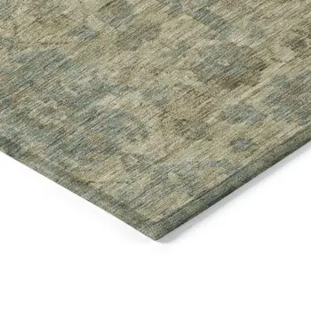 9' X 12' Beige And Blue Damask Washable Indoor Outdoor Area Rug