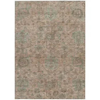 3' X 5' Coral Gray And Brown Damask Washable Indoor Outdoor Area Rug