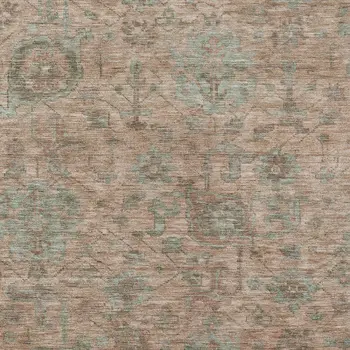 8' X 10' Coral Gray And Brown Damask Washable Indoor Outdoor Area Rug