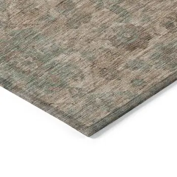 9' X 12' Coral Gray And Brown Damask Washable Indoor Outdoor Area Rug