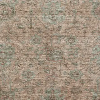 10' X 14' Coral Gray And Brown Damask Washable Indoor Outdoor Area Rug