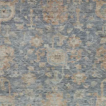 5' X 8' Denim Blue Brown And Beige Damask Washable Indoor Outdoor Area Rug