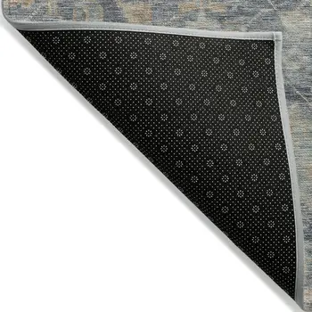 9' X 12' Denim Blue Brown And Beige Damask Washable Indoor Outdoor Area Rug