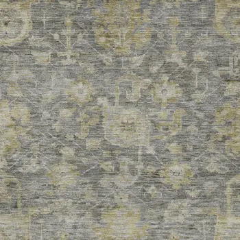 5' X 8' Pewter And Green Damask Washable Indoor Outdoor Area Rug
