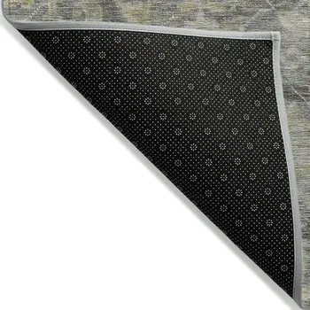 8' Pewter And Green Round Damask Washable Indoor Outdoor Area Rug
