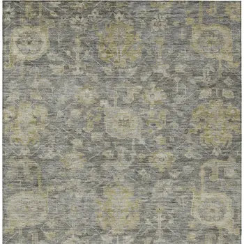 10' X 14' Pewter And Green Damask Washable Indoor Outdoor Area Rug