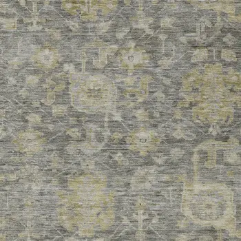 10' X 14' Pewter And Green Damask Washable Indoor Outdoor Area Rug