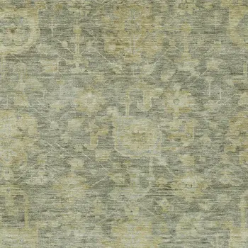 3' X 5' Sage And Green Damask Washable Indoor Outdoor Area Rug