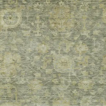 5' X 8' Sage And Green Damask Washable Indoor Outdoor Area Rug