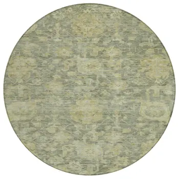 8' Sage And Green Round Damask Washable Indoor Outdoor Area Rug