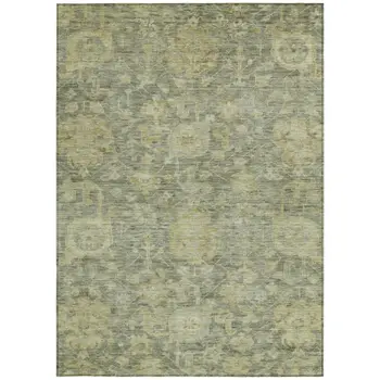 8' X 10' Sage And Green Damask Washable Indoor Outdoor Area Rug