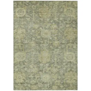 8' X 10' Sage And Green Damask Washable Indoor Outdoor Area Rug