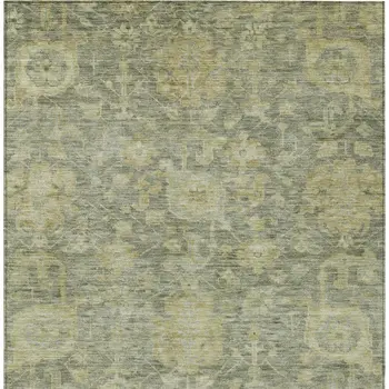 9' X 12' Sage And Green Damask Washable Indoor Outdoor Area Rug