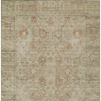 5' X 8' Beige Brown And Green Oriental Washable Indoor Outdoor Area Rug