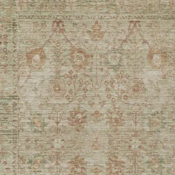 5' X 8' Beige Brown And Green Oriental Washable Indoor Outdoor Area Rug