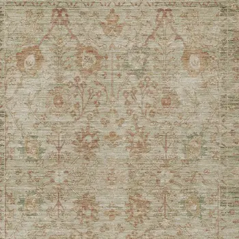 8' X 10' Beige Brown And Green Oriental Washable Indoor Outdoor Area Rug