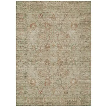 9' X 12' Beige Brown And Green Oriental Washable Indoor Outdoor Area Rug