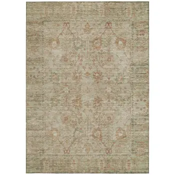 10' X 14' Beige Brown And Green Oriental Washable Indoor Outdoor Area Rug