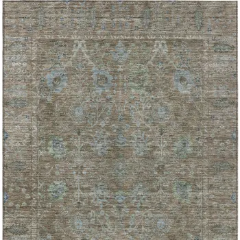 3' X 5' Brown And Blue Oriental Washable Indoor Outdoor Area Rug