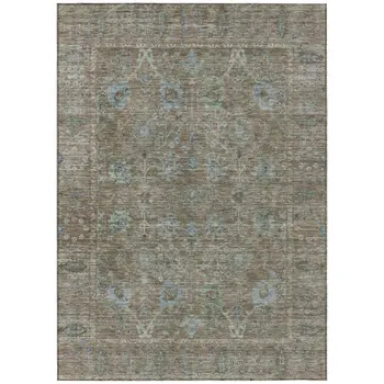 3' X 5' Brown And Blue Oriental Washable Indoor Outdoor Area Rug