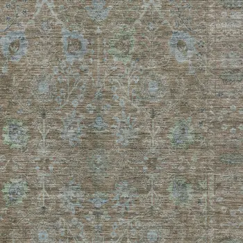 3' X 5' Brown And Blue Oriental Washable Indoor Outdoor Area Rug