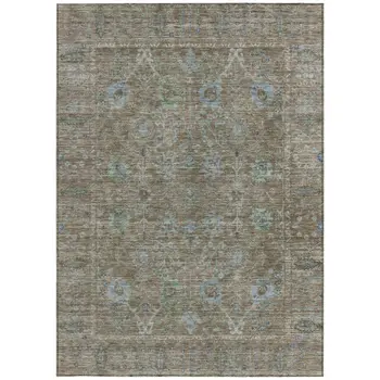 8' X 10' Brown And Blue Oriental Washable Indoor Outdoor Area Rug