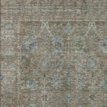 8' X 10' Brown And Blue Oriental Washable Indoor Outdoor Area Rug
