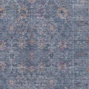 5' X 8' Blue Brown And Purple Oriental Washable Indoor Outdoor Area Rug