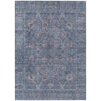 10' X 14' Blue Brown And Purple Oriental Washable Indoor Outdoor Area Rug