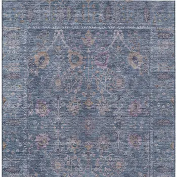 10' X 14' Blue Brown And Purple Oriental Washable Indoor Outdoor Area Rug