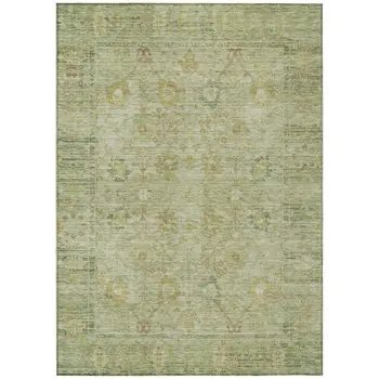 3' X 5' Sage Green And Brown Oriental Washable Indoor Outdoor Area Rug