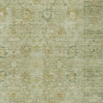 3' X 5' Sage Green And Brown Oriental Washable Indoor Outdoor Area Rug