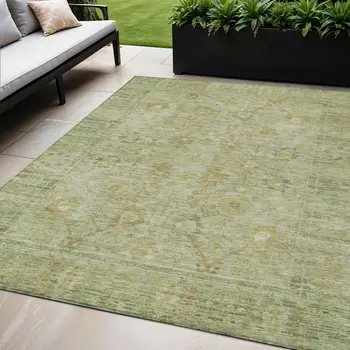 5' X 8' Sage Green And Brown Oriental Washable Indoor Outdoor Area Rug
