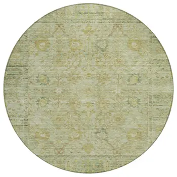 8' Sage Green And Brown Round Oriental Washable Indoor Outdoor Area Rug