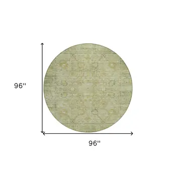 8' Sage Green And Brown Round Oriental Washable Indoor Outdoor Area Rug
