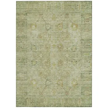 10' X 14' Sage Green And Brown Oriental Washable Indoor Outdoor Area Rug