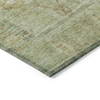 10' X 14' Sage Green And Brown Oriental Washable Indoor Outdoor Area Rug