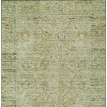 10' X 14' Sage Green And Brown Oriental Washable Indoor Outdoor Area Rug