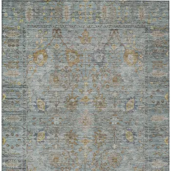 8' X 10' Teal Blue Gold And Beige Oriental Washable Indoor Outdoor Area Rug