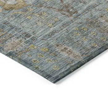 8' X 10' Teal Blue Gold And Beige Oriental Washable Indoor Outdoor Area Rug