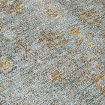 8' X 10' Teal Blue Gold And Beige Oriental Washable Indoor Outdoor Area Rug
