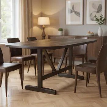 94" Dark Brown Solid Wood Trestle Base Oval Dining Table